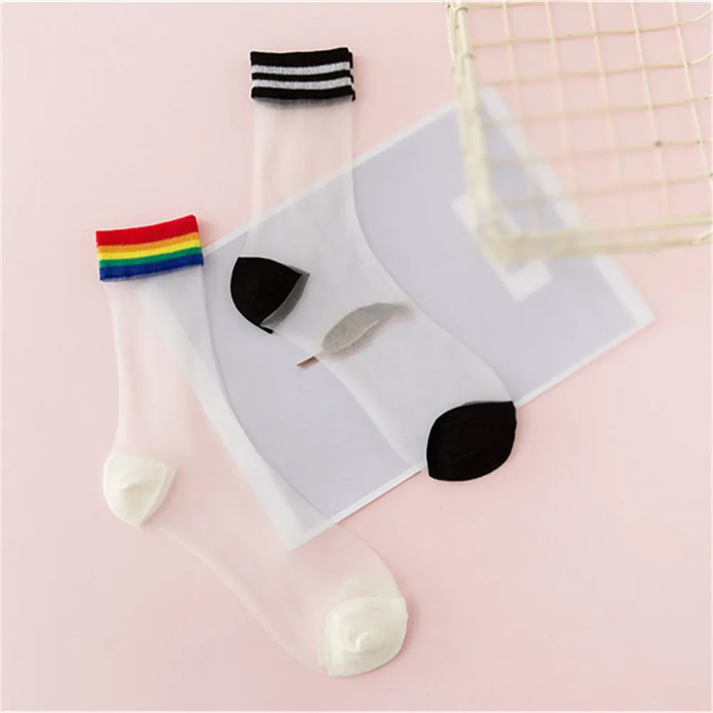 Fashion Summer Women Transparent Rainbow Stripes Short Socks Thin Harajuku Socks Hipster Creative Art Female Sox
Fashion Summer Women Transparent Rainbow Stripes Short Socks Thin Harajuku Socks Hipster Creative Art Female Sox