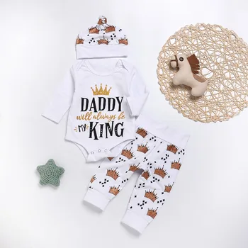3 Pieces Baby Boy Clothing Set Cotton Letter Printed Daddy King Romper+Crown Pants+Hat Newborn Toddler Boy Girl Clothes Outfits
3 Pieces Baby Boy Clothing Set Cotton Letter Printed Daddy King Romper+Crown Pants+Hat Newborn Toddler Boy Girl Clothes Outfits