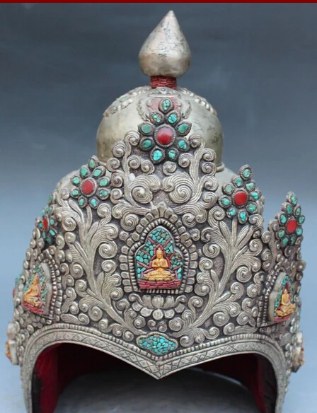S07178 13" Silver inlay Ruby Beryl 8 Symbol Shakyamuni Buddha Dragon Hat Cap Statue
S07178 13" Silver inlay Ruby Beryl 8 Symbol Shakyamuni Buddha Dragon Hat Cap Statue