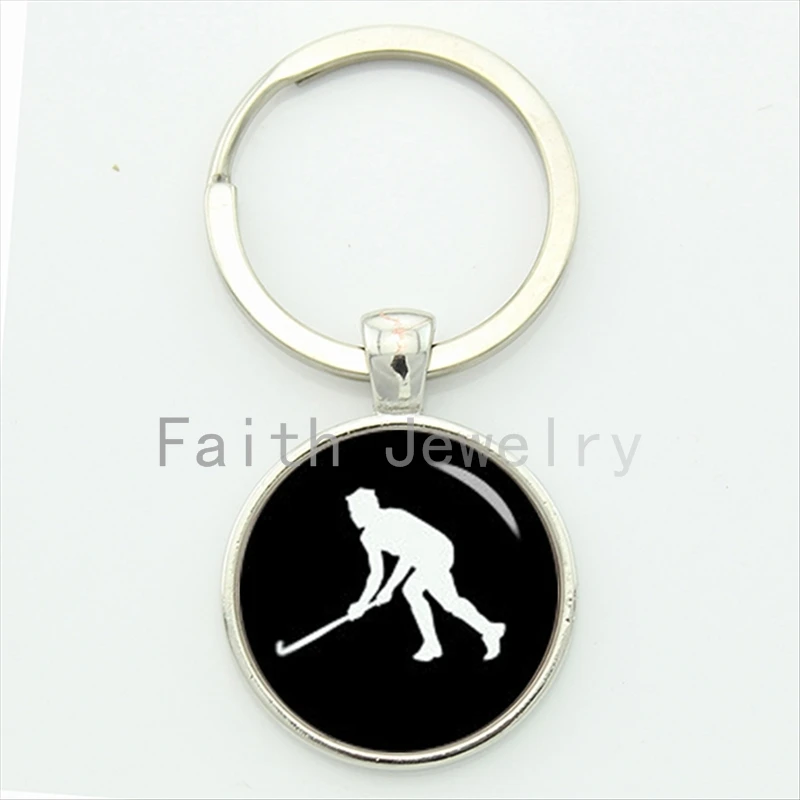 

Latest fashion leisure sports jewelry field hockey key chain elegant charm playing hockey silhouette keychain athlete gift KC381