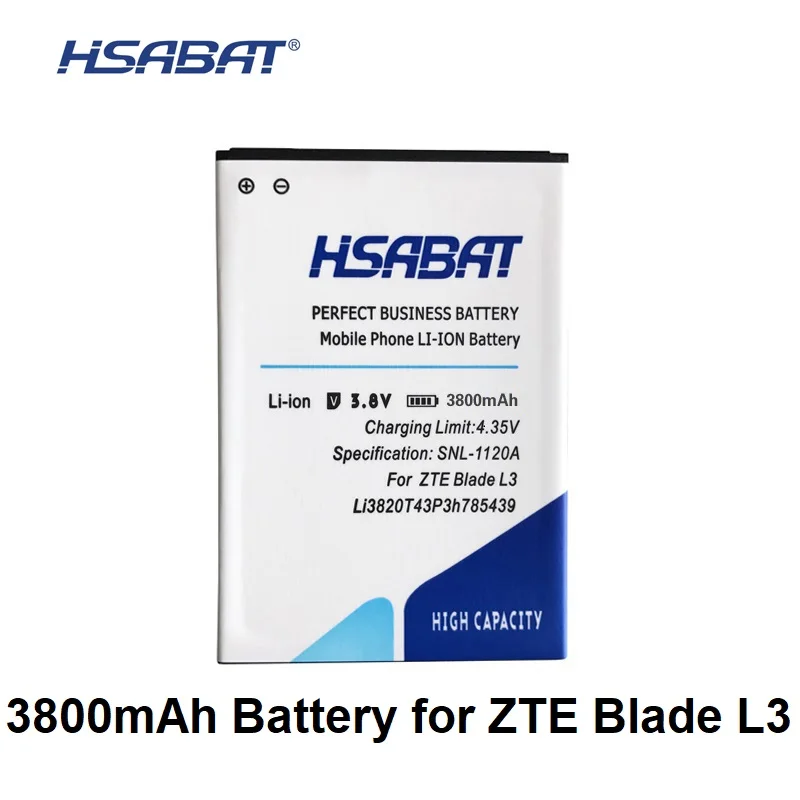 HSABAT 3800mAh LI3820T43P3H785439 high capacity mobile phone battery for ZTE Blade L3
HSABAT 3800mAh LI3820T43P3H785439 high capacity mobile phone battery for ZTE Blade L3