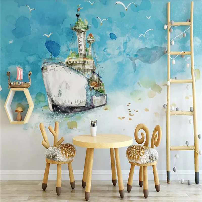 Decorative wallpaper Hand-painted style children room sea boat illustration background wall
Decorative wallpaper Hand-painted style children room sea boat illustration background wall