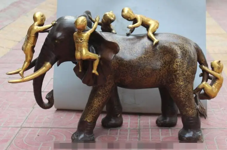 S3104 35"Marked Chinese Bronze Gilt Fu Five Boy lad Girl Gal Ride Elephant Play Statue
S3104 35"Marked Chinese Bronze Gilt Fu Five Boy lad Girl Gal Ride Elephant Play Statue