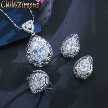 CWWZircons Vintage Women Jewelry Set Hollow Out Design Pear Drop Cubic Zirconia Necklace Earring And Ring 3Pcs Sets T265
CWWZircons Vintage Women Jewelry Set Hollow Out Design Pear Drop Cubic Zirconia Necklace Earring And Ring 3Pcs Sets T265
