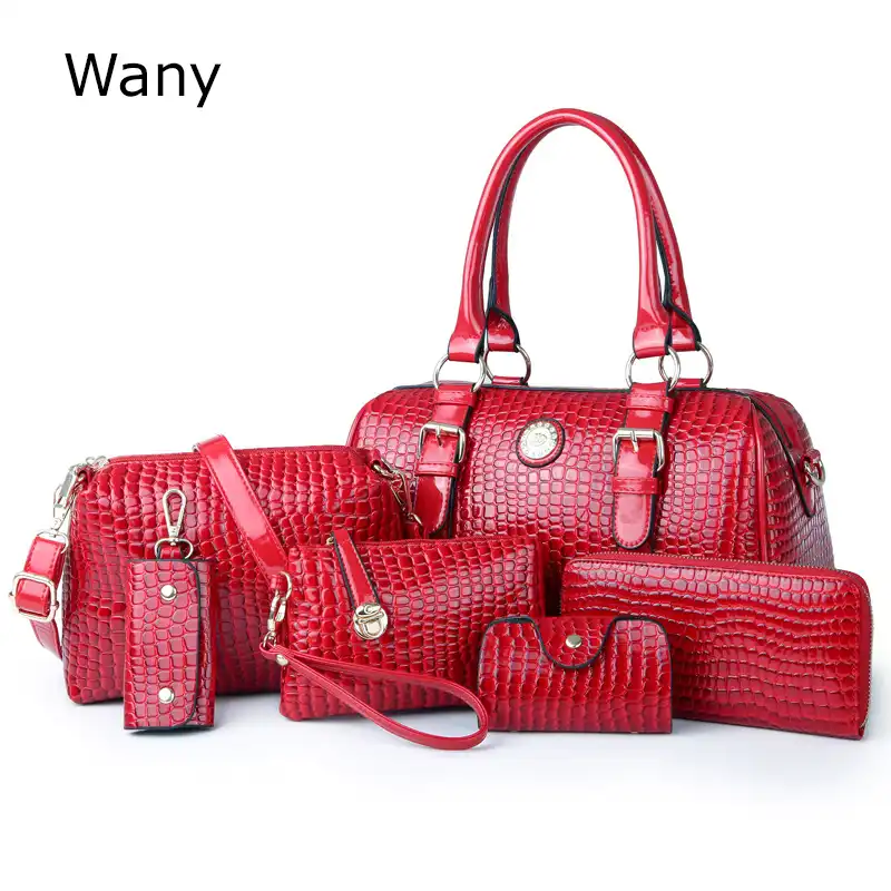 2018 hot selling womens handbag 6 pcs/set pu leather bag