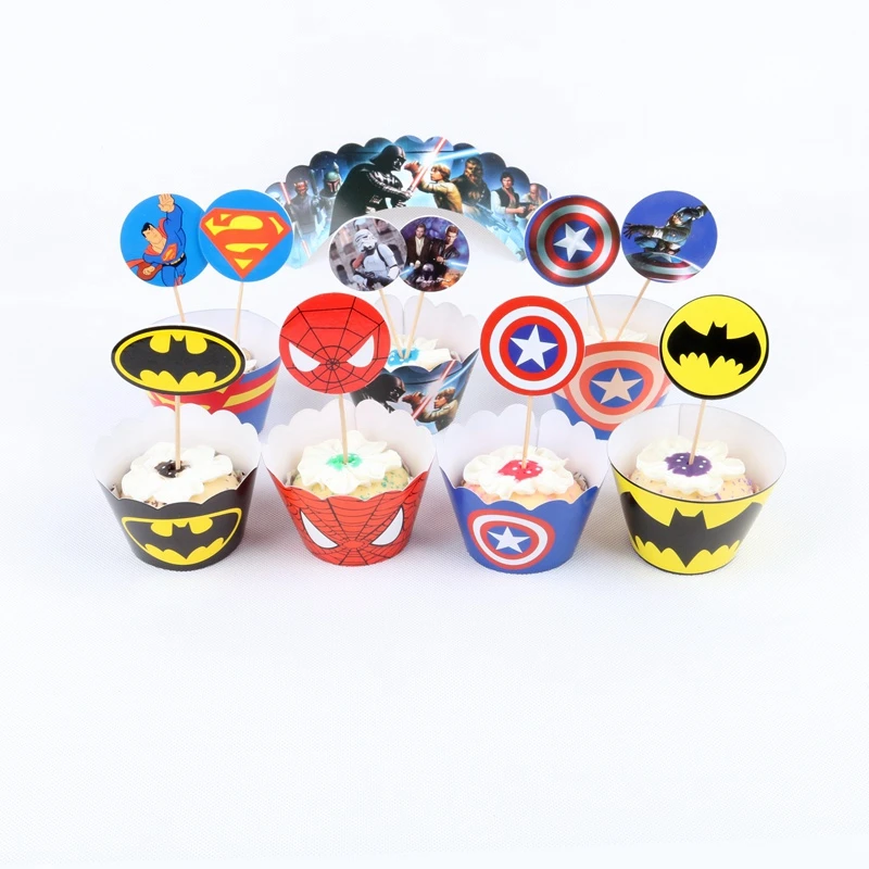 12 Sets Avengers Cupcake Wrappers Cake Toppers Spiderman Batman Label Birthday Party Kid boy Favor Decoration Supplies
12 Sets Avengers Cupcake Wrappers Cake Toppers Spiderman Batman Label Birthday Party Kid boy Favor Decoration Supplies