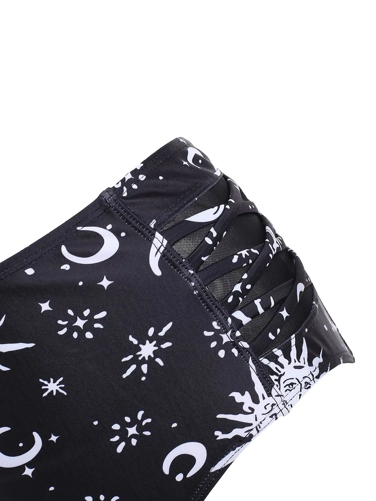 sun moon star print lace up tummy control tankini swimwear