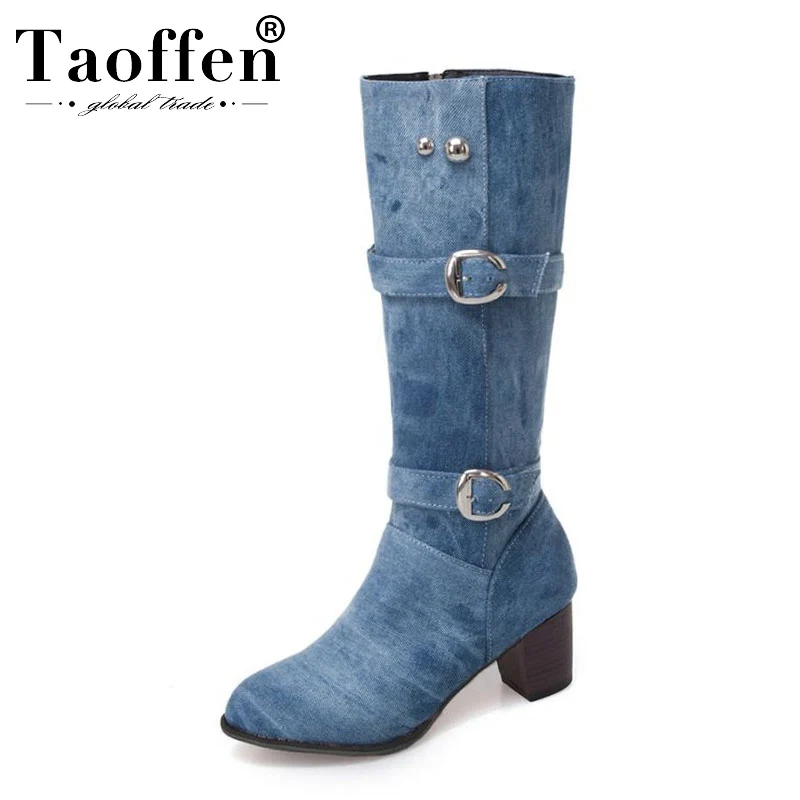 Taoffen Plus Size 34-48 Women Half Short Boots Fashion Denim High Heels Boots Buckle Casual Zipper Warm Fur Winter Shoes Women
Taoffen Plus Size 34-48 Women Half Short Boots Fashion Denim High Heels Boots Buckle Casual Zipper Warm Fur Winter Shoes Women