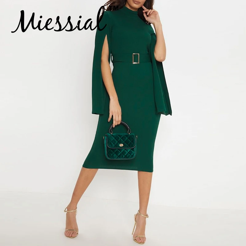 Miessial Bodycon sexy office autumn dress Winter elegant party dress Knitted cloak Sleeve green belt women midi dress vestidos
Miessial Bodycon sexy office autumn dress Winter elegant party dress Knitted cloak Sleeve green belt women midi dress vestidos
