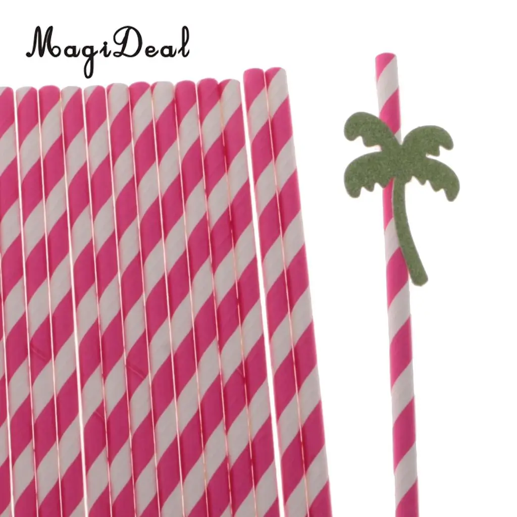 MagiDeal 25pcs Coconut Palm Tree Paper Straws Hawaiian Luau Barware Beach Party Favor