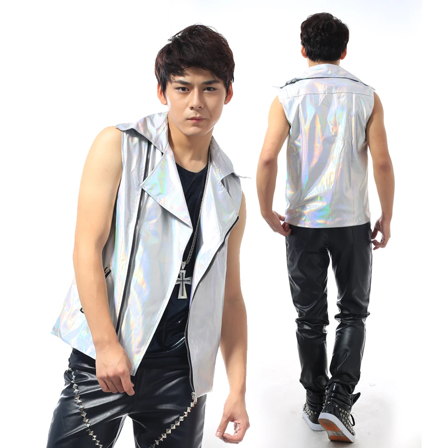 2016 Fashion Male Cool Silver Laser PU Leather Vest costumes Male singer dj nightclub outwear Party Show stage performance wear
2016 Fashion Male Cool Silver Laser PU Leather Vest costumes Male singer dj nightclub outwear Party Show stage performance wear