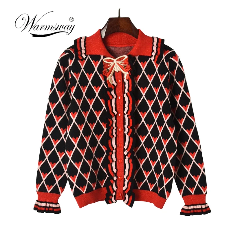 Luxury Designer Brand Spring Knitted Cardigans Women Bow Argyle Heart Pattern Sweater Ruffled Top C-324
Luxury Designer Brand Spring Knitted Cardigans Women Bow Argyle Heart Pattern Sweater Ruffled Top C-324