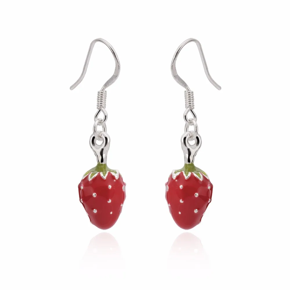 Hermsa Special Design Red Strawberry Earring Sterling Silver Color Dangle Earrings EH000327 | Украшения и аксессуары