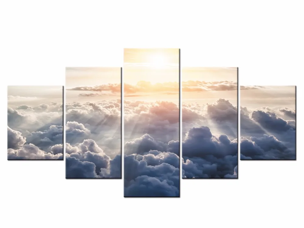 

5 Pieces Sunset Sky Clouds Sand Nature Sea Ocean Waves Wall Paintings On Canvas Oil Painting Wall Painting Framed J009-042