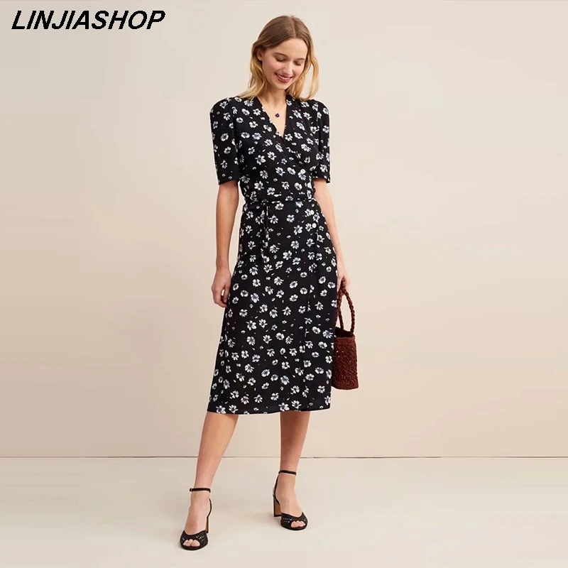 Elegant vintage print black dress women french high waist v neck sashes summer dress for girls 2019 bloggers robe femme
Elegant vintage print black dress women french high waist v neck sashes summer dress for girls 2019 bloggers robe femme