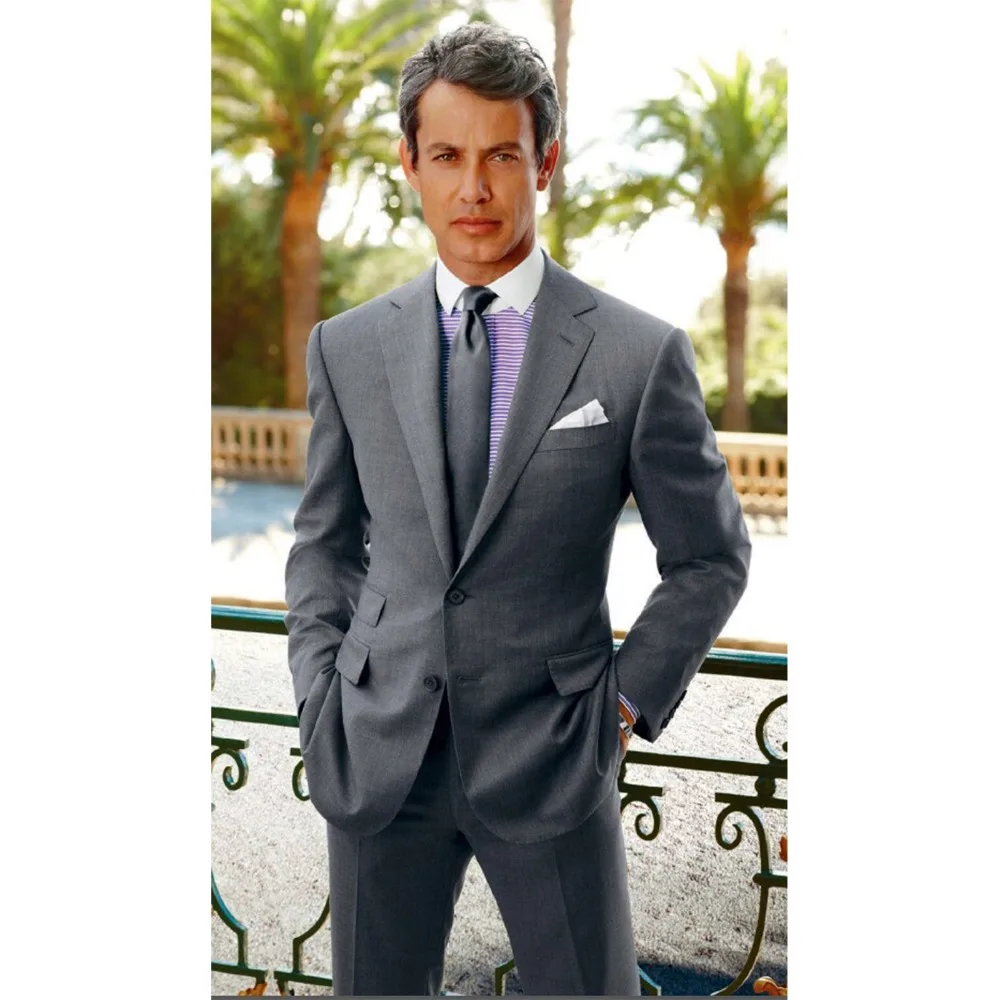 Серый костюм для мужчин на заказ смокинг под с карманом билета | Мужская одежда