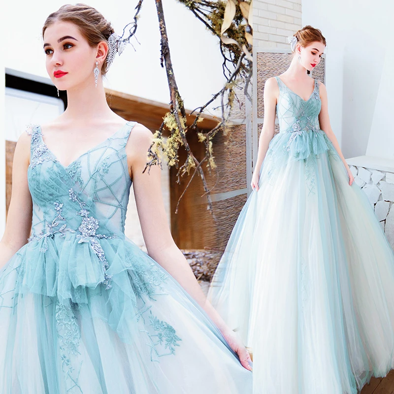 SSYfashion V Neck Sleeveless Lace Up Back Floor Length Long Blue Evening Dresses Custom Party Formal Gown Robe De Soiree
SSYfashion V Neck Sleeveless Lace Up Back Floor Length Long Blue Evening Dresses Custom Party Formal Gown Robe De Soiree