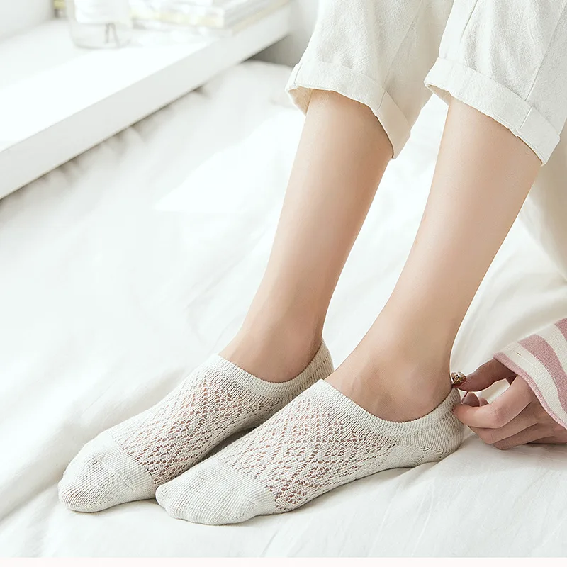 Womens Summer Cotton Antiskid Invisible Liner Socks Elastic Comfy Female Ankle Boat Low Cut Hollow Out Breathable Short | Женская одежда