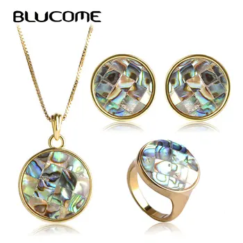Blucome Classic Wedding Accessories Round Abalone Shell Jewelry Sets Women Necklace Earrings Ring Set Colares Round Brincos Anel 
Blucome Classic Wedding Accessories Round Abalone Shell Jewelry Sets Women Necklace Earrings Ring Set Colares Round Brincos Anel