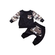 Pudcoco 0-24 M Bebê Recém-nascido Meninos Manga Comprida Bolso Camo Tops T-Shirt Calças de Camuflagem Roupas Roupas Camisola de Outono Set 2017(China)