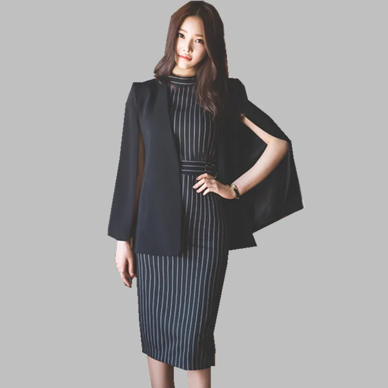 New Women Spring fashion 2 piece Sleeveless stripe Dress Suit Business Black Cloak coat suit shawl two-piece Sets Free belt
New Women Spring fashion 2 piece Sleeveless stripe Dress Suit Business Black Cloak coat suit shawl two-piece Sets Free belt