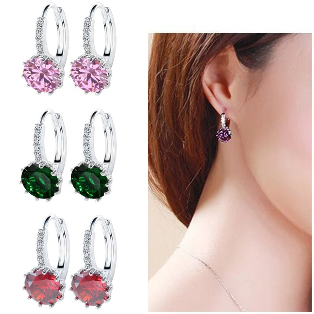 Romantic Round Crystal Loop Lever Back Earrings Austrian Yellow Green Red Cubic Zircon Hoop Jewelry for Women Fashion Gift
Romantic Round Crystal Loop Lever Back Earrings Austrian Yellow Green Red Cubic Zircon Hoop Jewelry for Women Fashion Gift