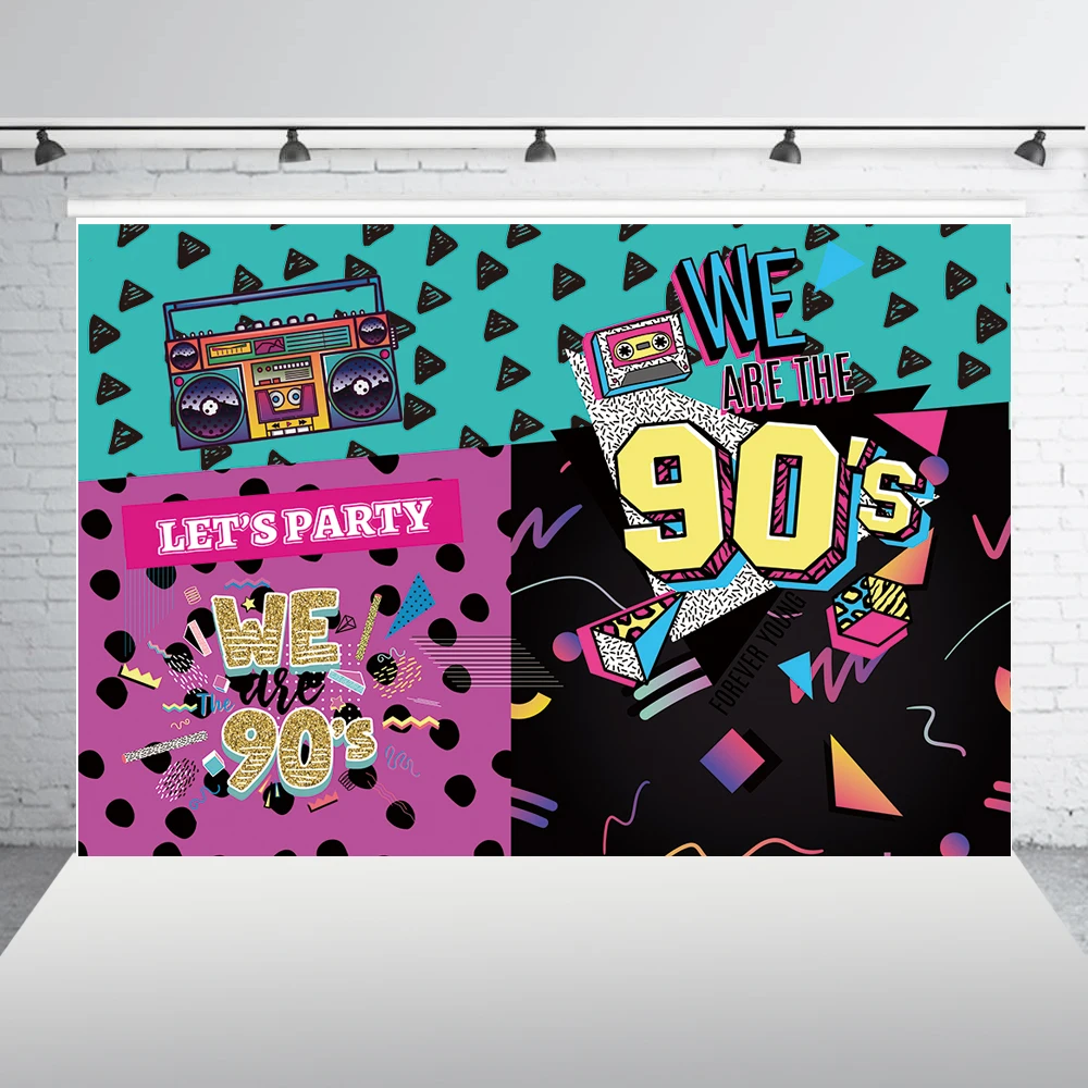 HUAYI 8x6ft 90s Themed Party Backdrop for Hip Hop Rock Music Dance Disco Colorful 90s Adult House Birthday Party Event Banner Decorations Photo Background photocall Studio Booth Shoot Props w-2188