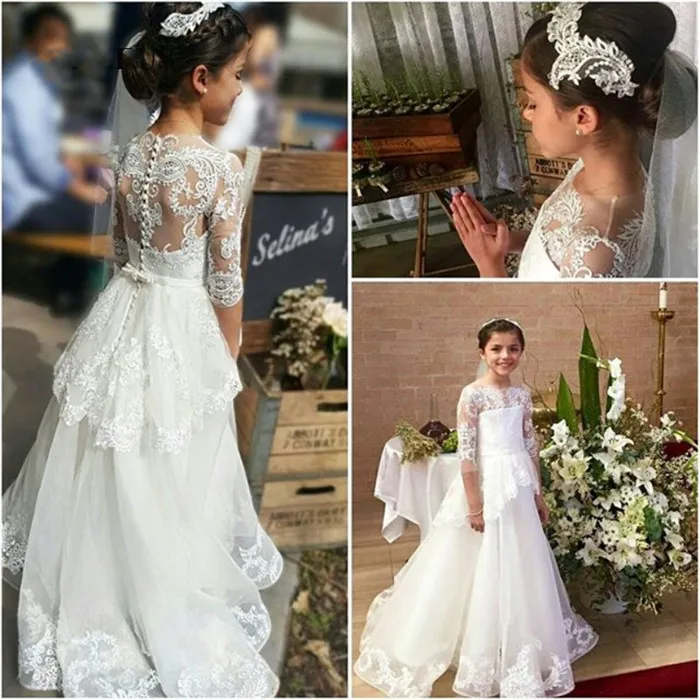 New High Quality A-Line White Lace Flower Girls Dresses O-Neck Long Sleeve Girls First Communion Dress vestido daminha Size2-14Y
New High Quality A-Line White Lace Flower Girls Dresses O-Neck Long Sleeve Girls First Communion Dress vestido daminha Size2-14Y
