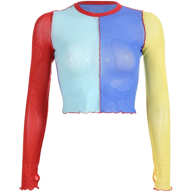 Ladies Sexy Long Sleeve Summer 2019 Mesh Crop Top O Neck T Shirt Women Contrast Color Patchwork Transparent Chic Tshirts
Ladies Sexy Long Sleeve Summer 2019 Mesh Crop Top O Neck T Shirt Women Contrast Color Patchwork Transparent Chic Tshirts