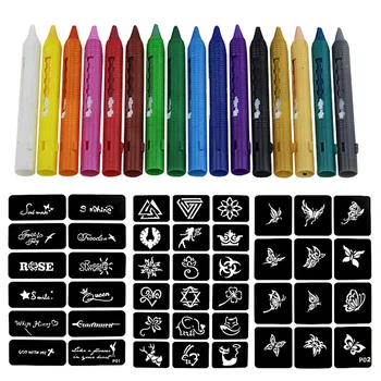 16 Colors Non-toxic Face Body Painting Crayon Sticks Pencils Pen with 3 Sheet Tattoo Stickers Stencil Template
16 Colors Non-toxic Face Body Painting Crayon Sticks Pencils Pen with 3 Sheet Tattoo Stickers Stencil Template