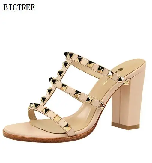 BIGTREE 2018 Women Shoes Summer Women Slippers Sexy Rive High Heels 10CM Fashion Restoring Open Toe Slippers Rome Female Sandals