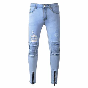 HOt 2020 spring autumn Men's Zipper small feet motorcycle pants hip hop light blue Slim hole locomotive pleated pencil pants
HOt 2020 spring autumn Men's Zipper small feet motorcycle pants hip hop light blue Slim hole locomotive pleated pencil pants