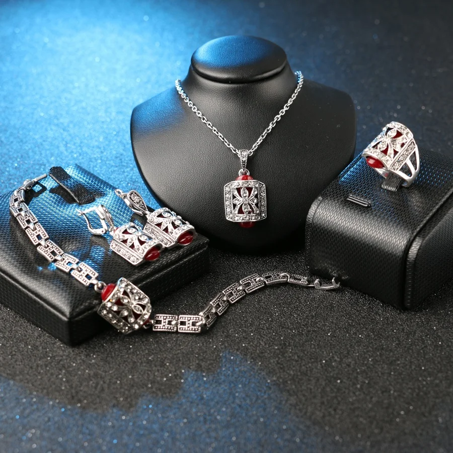 4 Pcs/Sets Turkish Jewelry Sets For Women Fashion Design Antique Silver Plated Crystal Ring Vintage Jewelry Sets
4 Pcs/Sets Turkish Jewelry Sets For Women Fashion Design Antique Silver Plated Crystal Ring Vintage Jewelry Sets