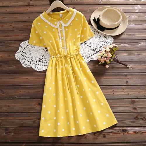 Summer Fashion Commuter Literature And Art Style Cotton Women Dress The 2018 New Short Sleeved Tie Waist Dot Yellow Lady Dresses
Summer Fashion Commuter Literature And Art Style Cotton Women Dress The 2018 New Short Sleeved Tie Waist Dot Yellow Lady Dresses