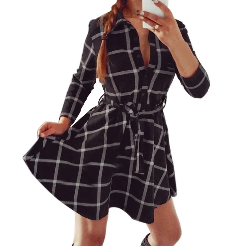 Women's Fashion Dress Ladies Turn-Down Collar Cotton Casual Tunic Shirt Dresses with Belt Loose Dress
Women's Fashion Dress Ladies Turn-Down Collar Cotton Casual Tunic Shirt Dresses with Belt Loose Dress