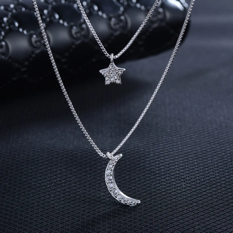 Sparkling 925 Sterling Silver Moon Star Necklace Female Luxury Micro Pave CZ Neckless Double Layer Chain Short Chokers SN028
Sparkling 925 Sterling Silver Moon Star Necklace Female Luxury Micro Pave CZ Neckless Double Layer Chain Short Chokers SN028