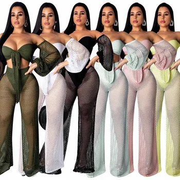 Summer Fashion Women's Hollow Out Strapless Lanterns Sleeves Wide Leg Pants Two Piece of Beachwear Stitching Perspective Gauze
Summer Fashion Women's Hollow Out Strapless Lanterns Sleeves Wide Leg Pants Two Piece of Beachwear Stitching Perspective Gauze