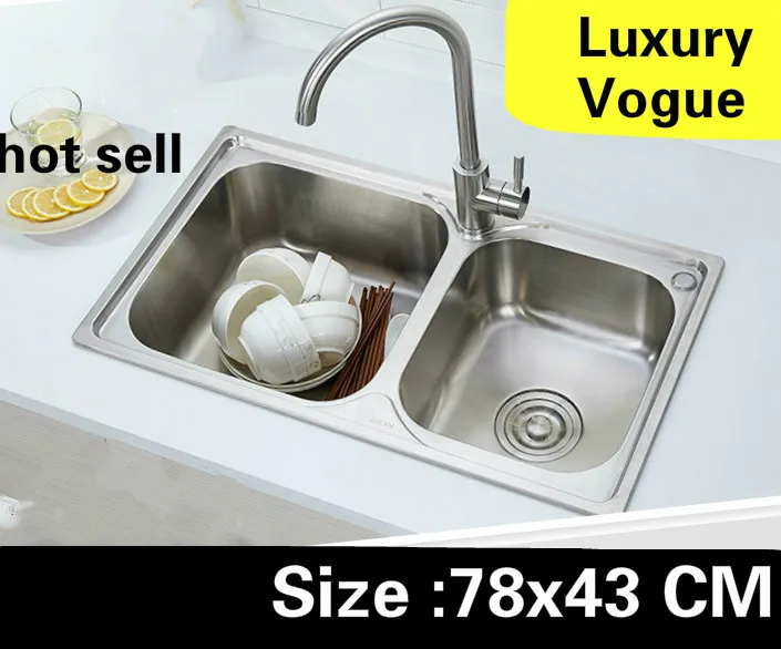 

Free shipping Apartment do the dishes kitchen double groove sink vogue standard 304 stainless steel hot sell luxury 78x43 CM