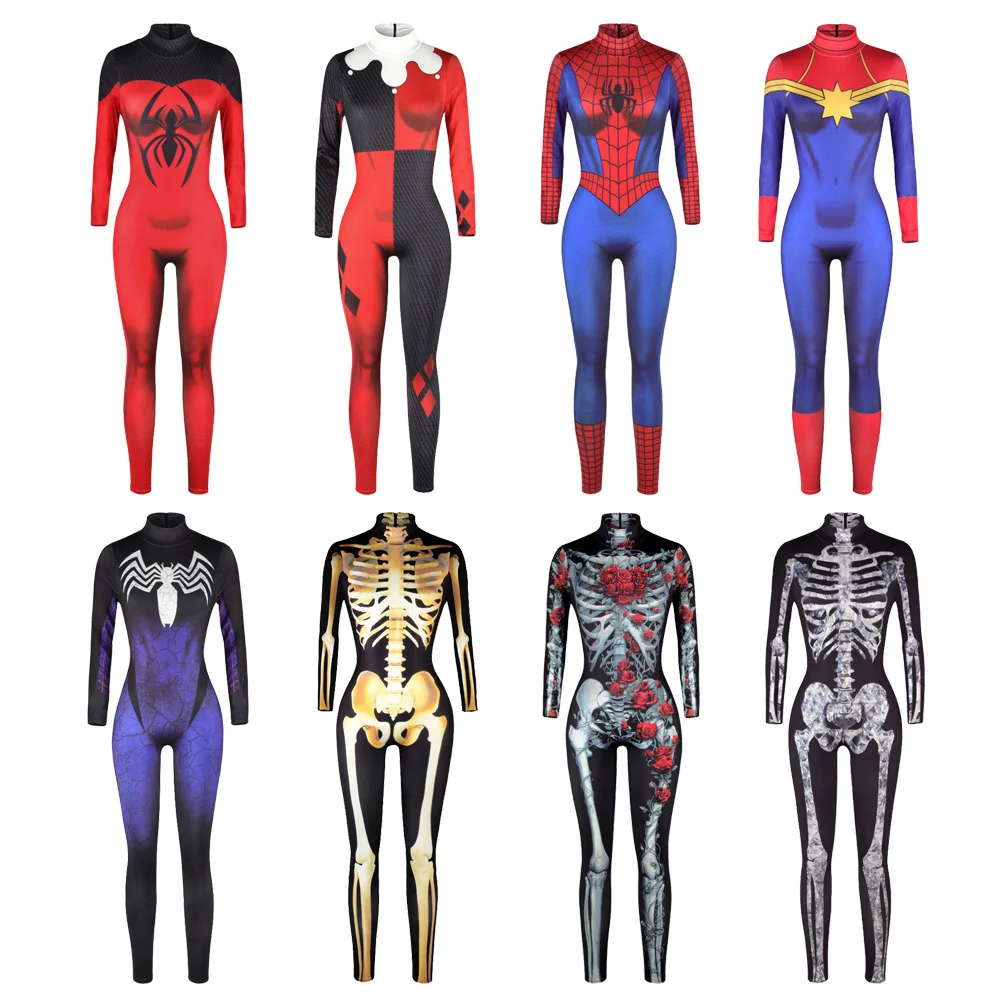 2018 Sexy Femme Bodysuit Harley Quinn Spiderman Skull Skeleton Cosplay Prints Playsuit Overalls Tights Fitness Women Jumpsuits
2018 Sexy Femme Bodysuit Harley Quinn Spiderman Skull Skeleton Cosplay Prints Playsuit Overalls Tights Fitness Women Jumpsuits