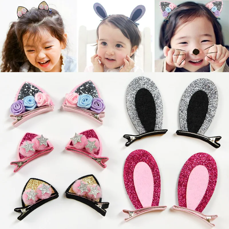 Fashion Women Kids Girls Cute Rabbit Cat Ear Bow Knot Hairpin Hair Clip 15 Style