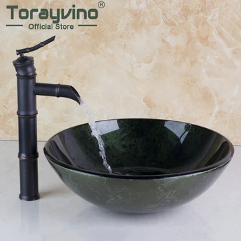 

Waterfall Spout Basin Black Tap+Bathroom Sink Washbasin Ceramic Lavatory Bath Sink Combine Set Torneira Mixer Faucet MF-1190