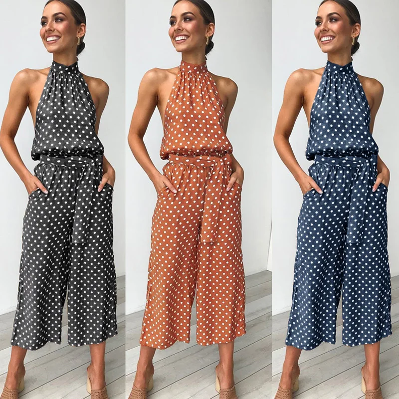 Sleeveless Women Sexy Dot Print Fashion Jumpsuits Lady Sashes Summer Casual Playsuits Femal Elegant Long Romper
Sleeveless Women Sexy Dot Print Fashion Jumpsuits Lady Sashes Summer Casual Playsuits Femal Elegant Long Romper