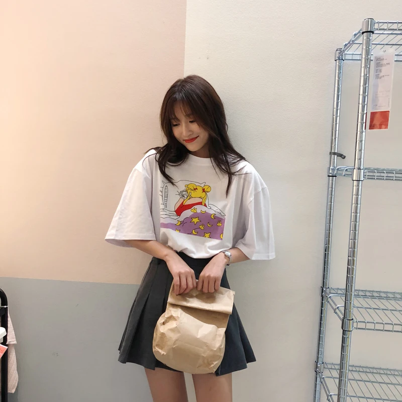 Japanese Cartoon Sailor Girl Graphic Funny Character Print Korean Summer White Tee T Shirt T-Shirt Lolita Top Short Sleeve 2019
Japanese Cartoon Sailor Girl Graphic Funny Character Print Korean Summer White Tee T Shirt T-Shirt Lolita Top Short Sleeve 2019