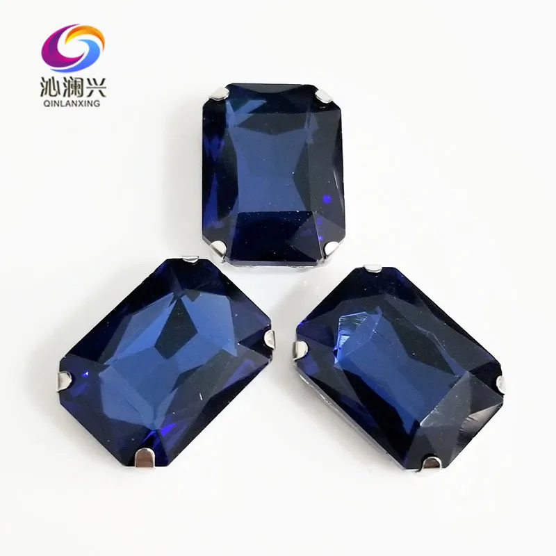 

Чернильный синий прямоугольник восьмиугольной формы, высокое качество, стеклянный кристалл, пришивные стразы, аксессуары для одежды SWC22