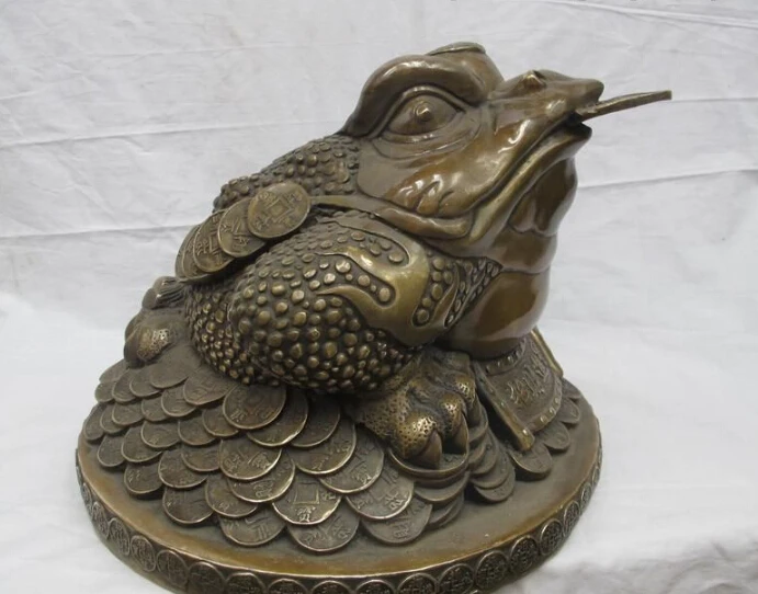 free 13" Chinese Feng Shui Bronze Evil Coin Money Coin wealth gold-Toad Lucky Statue fast