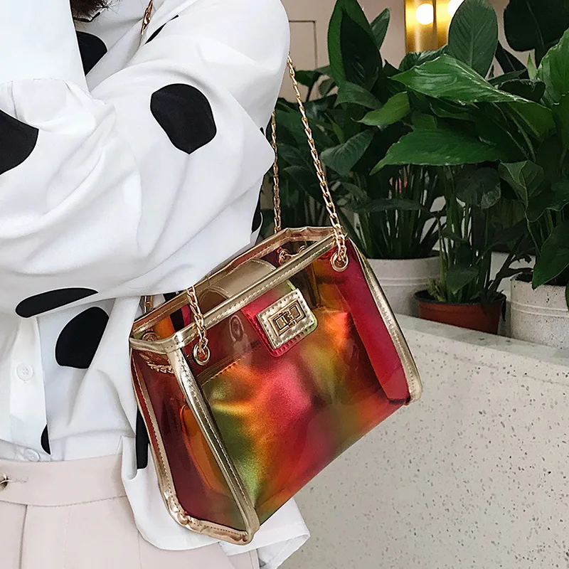 JHD-New Transparent Wallet 2 In 1 Handbag Transparent Bag Handbag Gold Chain Pvc Shoulder Bag
JHD-New Transparent Wallet 2 In 1 Handbag Transparent Bag Handbag Gold Chain Pvc Shoulder Bag