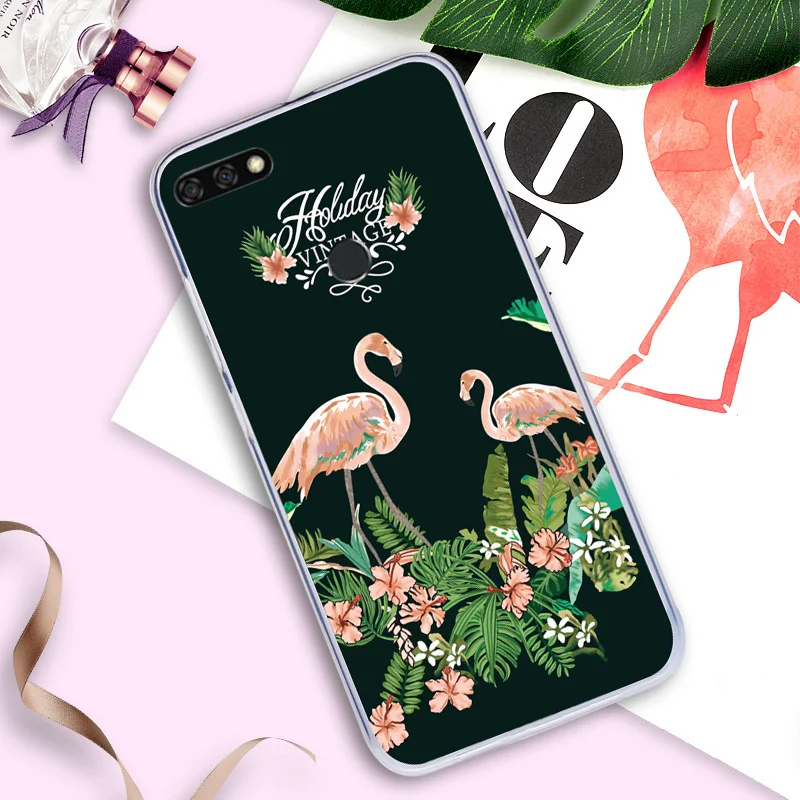 Case For Huawei Honor 7C/Enjoy 8//Y7 Prime 2018 Silicone Painting Soft TPU Flamingo Flowers Leaves Back Cover Phone Cases Shell