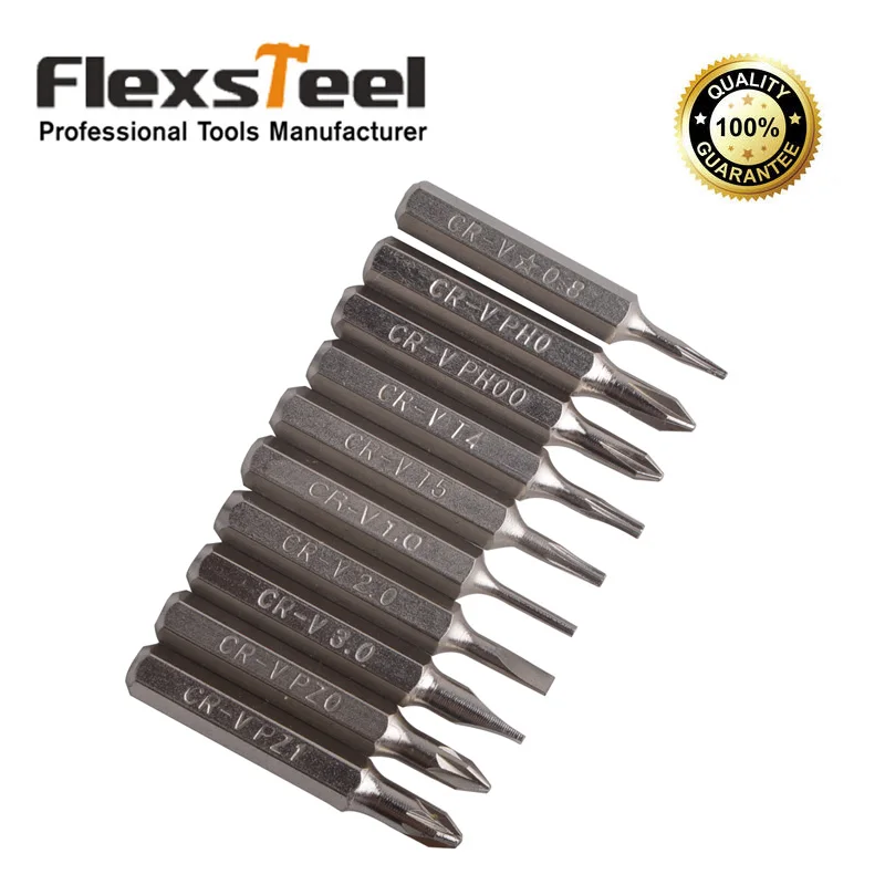Flexsteel 10pcs CR-V Screwdriver Bit Set Including PH0,PH00,T4,T5,PZ0,PZ1,SL2,SL3,Point 1.0,Five-star Screw Bit: 0.8
Flexsteel 10pcs CR-V Screwdriver Bit Set Including PH0,PH00,T4,T5,PZ0,PZ1,SL2,SL3,Point 1.0,Five-star Screw Bit: 0.8