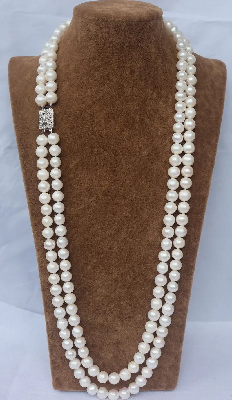 

FREE SHIPPING HOT sell new Style >>>>>NEW 2 ROW 9-10MM WHITE AAA++ AKOYA SOUTH SEA PEARL NECKLACE 24 INCH