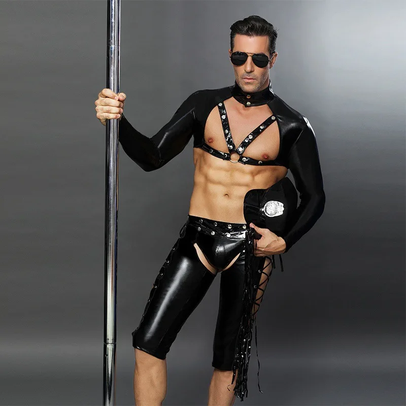 Adult Sexy Police Men Leather Costume Cosplay Policemen Fancy Male Gay Bar Role Play Costume Black Nightclub sexy underwear
Adult Sexy Police Men Leather Costume Cosplay Policemen Fancy Male Gay Bar Role Play Costume Black Nightclub sexy underwear